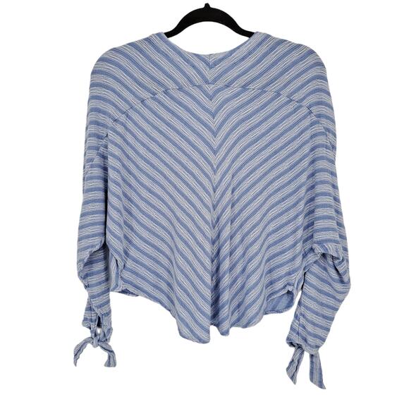 Free People Morning Stripe Dolman Top Tie Sleeves Blue White Women's Size Medium - Picture 2 of 6
